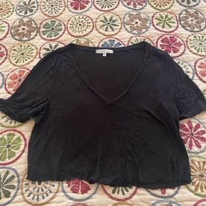 Truly Madly Deeply Black Cropped V Neck Tee Shirt, Size M, Urban Outfitters